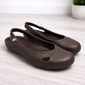 Crocs Olivia II Women Size 12 Brown Ballet Flat Slingback Shoe Casual Waterproof